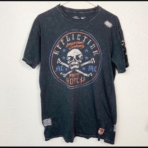 Affliction Distressed Skull Graphic Tee Shirt L